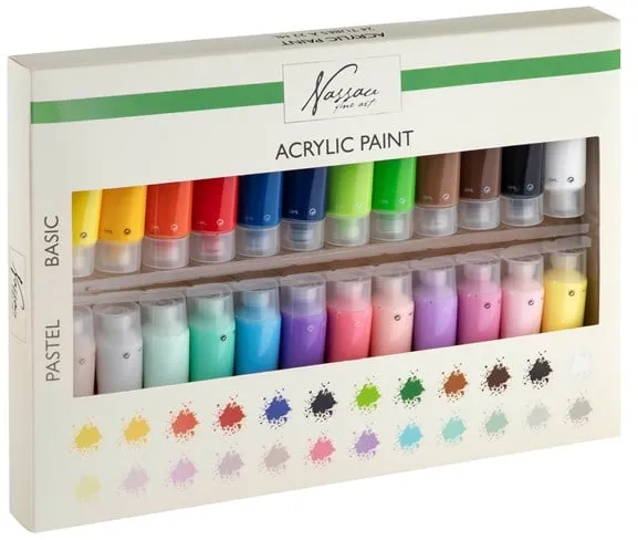 Nassau acrylic paint, set with 24 colours of 22 ml each.