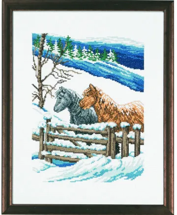 Permin Embroidery Kit Picture Winter Farm 29x37cm