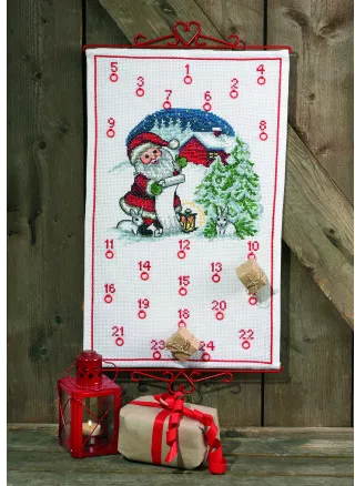 Permin Embroidery Kit Advent Calendar - Father Christmas and Rabbits 38 x 62 cm