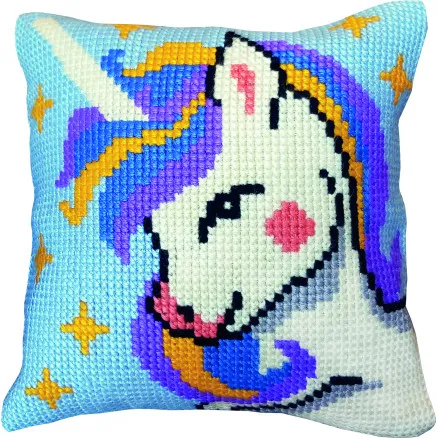 Permin Embroidery Kit Unicorn Canvas with Yarn 35x35cm