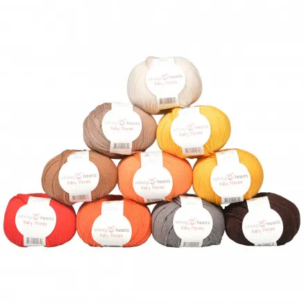 Infinity Hearts Baby Merino Yarn Pack 13 Brown and Orange Shades - 10 pcs - Infinity Hearts Baby Merino Yarn Pack 13 Grey and Brown Shades